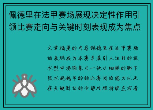 佩德里在法甲赛场展现决定性作用引领比赛走向与关键时刻表现成为焦点