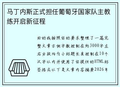 马丁内斯正式担任葡萄牙国家队主教练开启新征程